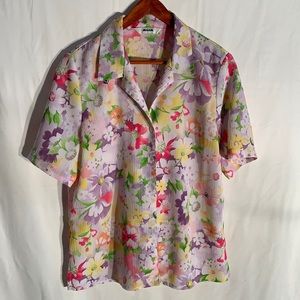 ALIA Floral Print Collar Button Down Shirt